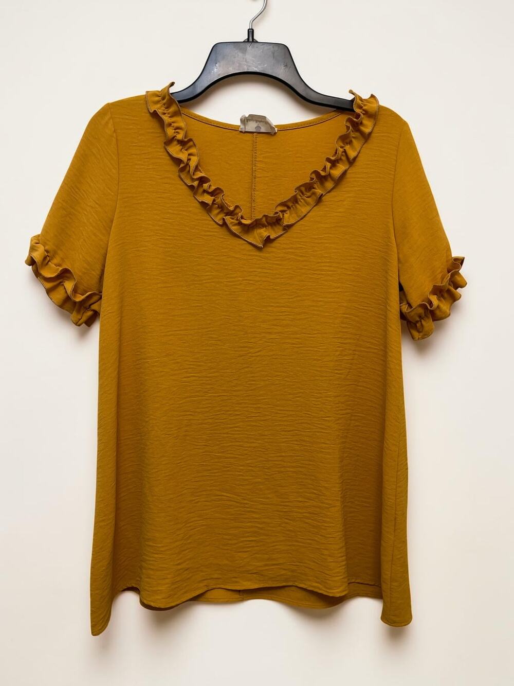 Yellow Blouse Ruffles Romantic Betsey's Boutique Shop Size L Babydoll Whimsycore